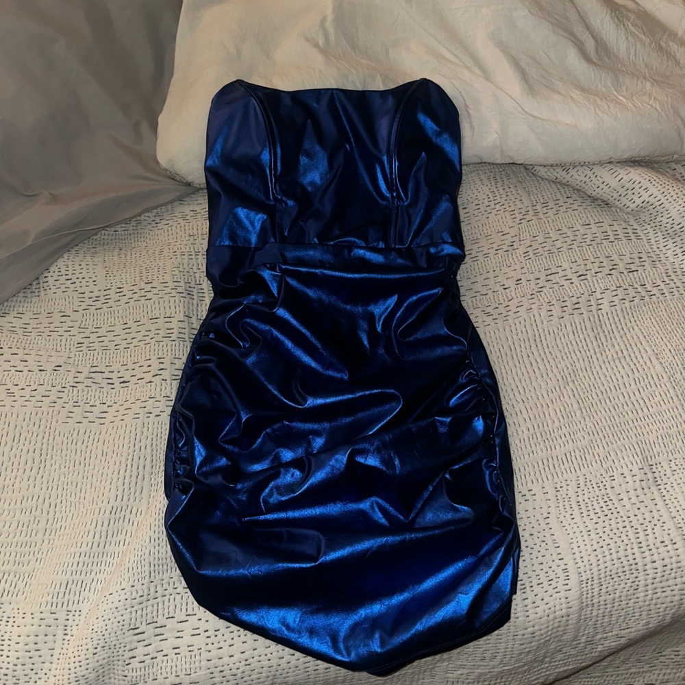 Blue metallic leather super down dress!
